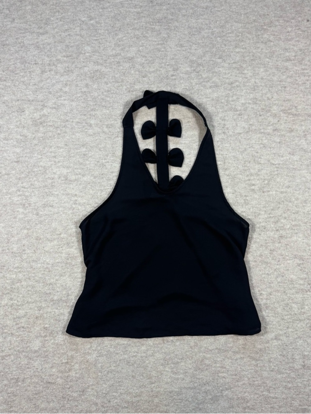 Auditions Black Halter Top with Decorative Back Bows
